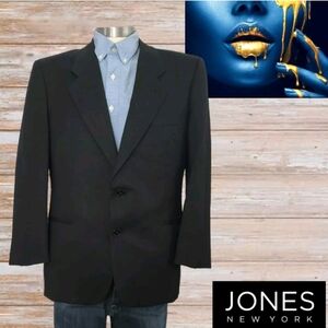 Jones New York JNY Blazer Jacket‎ Mens Solid Dark Gray Wool Two Button 42S